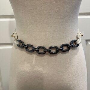 Ralph Lauren Cream Leather Chain Belt, Made in Italy, Sz S